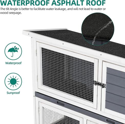 YITAHOME Outdoor Rabbit Hutch Bunny Cage on Wheels 2-Story Indoor Outdoor Wooden Bunny Hutch with No Leakage Pull Out Tray, Weatherproof Openable Roof, for Guinea Pig and Small Animals in Saudi Arabia