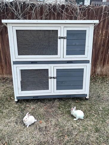 YITAHOME Outdoor Rabbit Hutch Bunny Cage on Wheels 2-Story Indoor Outdoor Wooden Bunny Hutch with No Leakage Pull Out Tray, Weatherproof Openable Roof, for Guinea Pig and Small Animals in Saudi Arabia