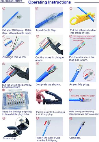 موصلات VCE RJ45 CAT7/CAT6A 30 حزمة، مقابس معيارية محمية غير قابلة للتمرير للكابل السميك، أطراف إيثرنت مطلية بالذهب 3 شقوق 50u مع أحذية تخفيف الضغط - أزرق in Kuwait