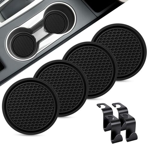 TUTUDOW 2 في 1 إكسسوارات داخلية للسيارات (4 عبوات من قواعد الأكواب لحامل الأكواب) و(4 عبوات من الخطافات لمسند رأس مقعد السيارة) - أسود in Kuwait