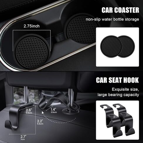 TUTUDOW 2 في 1 إكسسوارات داخلية للسيارات (4 عبوات من قواعد الأكواب لحامل الأكواب) و(4 عبوات من الخطافات لمسند رأس مقعد السيارة) - أسود in Kuwait