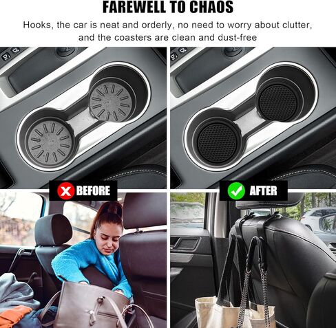TUTUDOW 2 في 1 إكسسوارات داخلية للسيارات (4 عبوات من قواعد الأكواب لحامل الأكواب) و(4 عبوات من الخطافات لمسند رأس مقعد السيارة) - أسود in Kuwait