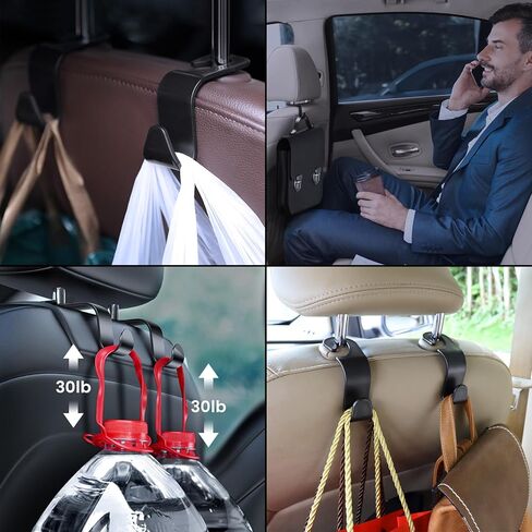 TUTUDOW 2 في 1 إكسسوارات داخلية للسيارات (4 عبوات من قواعد الأكواب لحامل الأكواب) و(4 عبوات من الخطافات لمسند رأس مقعد السيارة) - أسود in Kuwait