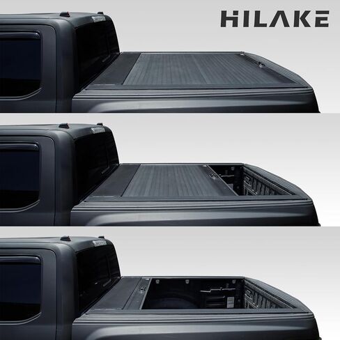 غطاء تونيو لسرير الشاحنة الصلبة قابل للسحب من HILAKE يناسب 2019-2024 Ram 1500 5.7 قدم سرير شاحنة غير لامع أسود من الألومنيوم مقاوم للماء in Kuwait