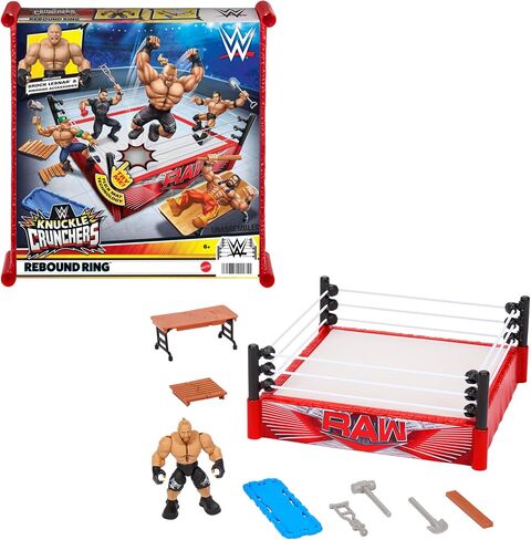 مجموعة ألعاب Mattel WWE Action Figure Playset Knuckle Crunchers Rebound Ring مع ملحقات وتقنية Flex Mat in Saudi Arabia