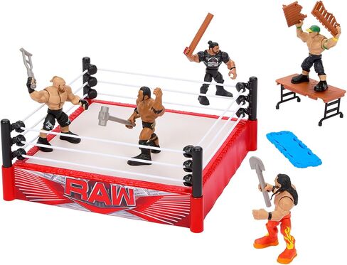 مجموعة ألعاب Mattel WWE Action Figure Playset Knuckle Crunchers Rebound Ring مع ملحقات وتقنية Flex Mat in Saudi Arabia