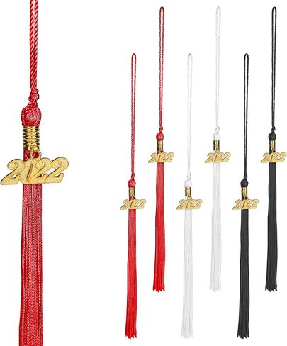 KINBOM 6pcs Graduation Cap Tassels 2022, Academic Graduation Tassel 2022 with 2022 Year Golden Charm for Graduation Ceremonies (Red, Black, White) in Saudi Arabia