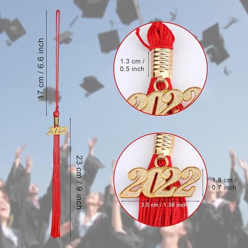 KINBOM 6pcs Graduation Cap Tassels 2022, Academic Graduation Tassel 2022 with 2022 Year Golden Charm for Graduation Ceremonies (Red, Black, White) in Saudi Arabia