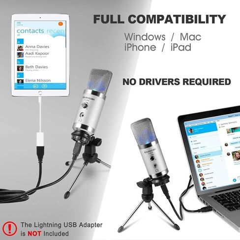 ميكروفون Alvoxcon A800 USB، غشاء كبير 16 مم، نمط قطبي أحادي الاتجاه، مثالي للألعاب، يوتيوب، الغناء، التعليق الصوتي، البث الصوتي، الكمبيوتر المحمول، سطح المكتب in Kuwait