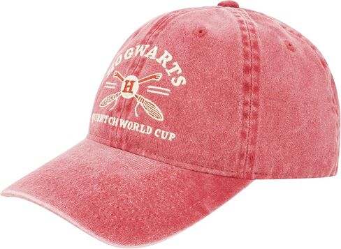 Harry Potter Dad Hat, Hogwarts Quidditch World Cup Adjustable Cotton Baseball Cap with Curved Brim, Red, One Size in Saudi Arabia