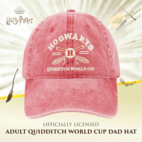 Harry Potter Dad Hat, Hogwarts Quidditch World Cup Adjustable Cotton Baseball Cap with Curved Brim, Red, One Size in Saudi Arabia