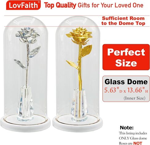 LovFaith 14.56 بوصة ارتفاع × 5.9 بوصة عمق قبة عرض زجاجية مع قاعدة، مضادة للغبار للورد الذهبي والورد الفضي والمجموعات والتذكارات والديكورات in Saudi Arabia
