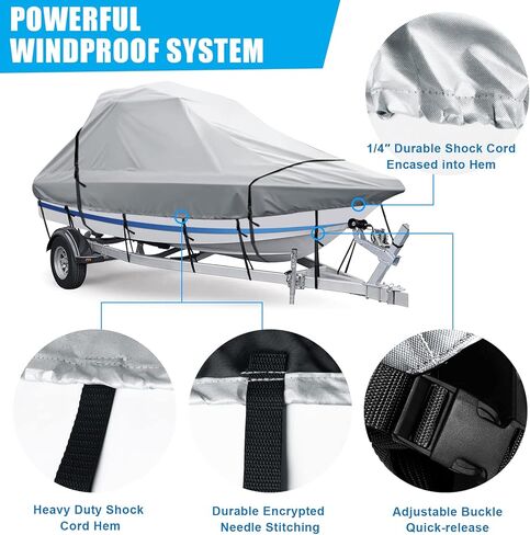 غطاء قارب برج واكيبورد، عالي التحمل مقاوم للماء بنسبة 100% فوق غطاء البرج لقارب بطولة الصيد بهيكل على شكل حرف V مع غطاء قارب برج واكيبورد للتزلج (23'-25'L، حتى 116'W، رمادي) in Kuwait