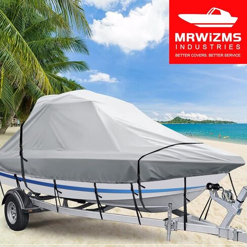 Wakeboard Tower Boat Cover, Heavy Duty 100% Waterproof Over The Tower Cover for V-Hull Fishing Tournament Boat w/Ski Wakeboard Tower Boat Cover (23′-25′L,Up to 116″W, Grey) in Saudi Arabia