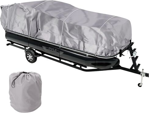 Pyle Universal Boat Adjustable Storage Cover - 17'-20'L to 96" Pontoon Boats Protection Custom Heavy Duty Waterproof Polyester Fabric, Snap Strap, Elastic Cord, Bag in Saudi Arabia