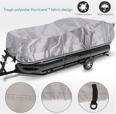 Pyle Universal Boat Adjustable Storage Cover - 17'-20'L to 96" Pontoon Boats Protection Custom Heavy Duty Waterproof Polyester Fabric, Snap Strap, Elastic Cord, Bag in Saudi Arabia