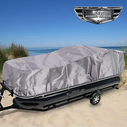 Pyle Universal Boat Adjustable Storage Cover - 17'-20'L to 96" Pontoon Boats Protection Custom Heavy Duty Waterproof Polyester Fabric, Snap Strap, Elastic Cord, Bag in Saudi Arabia