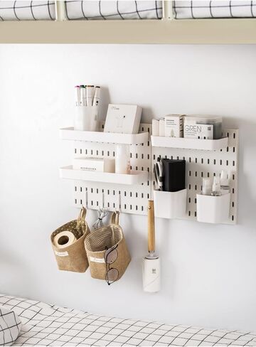 مجموعة منظم الحائط Socalsunny Pegboard 4 لوحات 14 قطعة من الملحقات مجموعة من ألواح التعليق المعلقة على الحائط للمكتب المنزلي | أوتاد بيضاء للتعليق مقاس 55.88 سم × 55.88 سم in Saudi Arabia