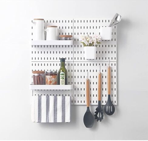 مجموعة منظم الحائط Socalsunny Pegboard 4 لوحات 14 قطعة من الملحقات مجموعة من ألواح التعليق المعلقة على الحائط للمكتب المنزلي | أوتاد بيضاء للتعليق مقاس 55.88 سم × 55.88 سم in Saudi Arabia
