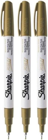 Sharpie Oil-Based Paint Marker, Extra Fine Point, Gold; Works On Virtually Any Surface - Metal, Pottery, Wood, Rubber, Glass, Plastic, Stone, and More; Pack of 3 (35532) in Saudi Arabia