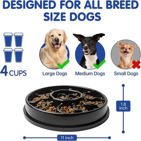 Slow Feeder Dog Bowl, 4-Cup Dog Slow Feeder for Large and Medium Dogs, Anti-Choking Slow Eating Bowl, Non-Slip Pet Slower Dish for Dry Wet Food(Gray) in Saudi Arabia