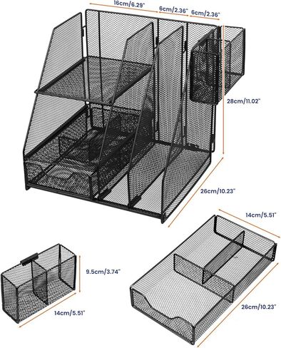 منظم مكتب مع حامل ملفات، منظم صينية رسائل ورقية من 3 طبقات مع درج منزلق وحامل أقلام، منظم شبكي لسطح المكتب وتخزين مع حامل مجلات للمكتب والمدرسة والمنزل، أسود in Kuwait