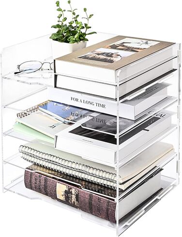 تخزين منظم الورق للمكتب، رف منظم لفرز الحروف من الأكريليك الشفاف، منظم مكتب المكتب وإمدادات الملحقات، حامل صينية مجلد ورق سطح المكتب لمساحة العمل in Kuwait
