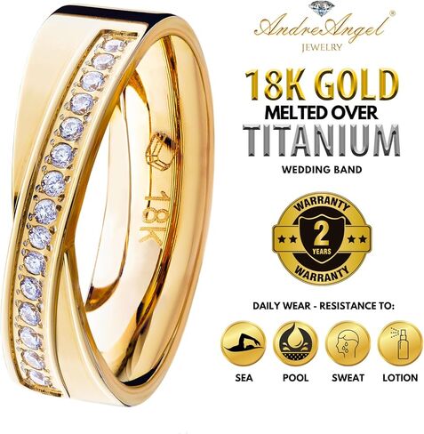 AndreAngel خاتم زواج من الذهب عيار 18 قيراط من التيتانيوم للنساء. ملاءمة مريحة بعرض 5 مم، 17 درجة AAAAA+ أحجار زركونيا مكعبة ذات لمسة نهائية مصقولة للغاية. تصميم الخطوبة والذكرى السنوية A33 in Kuwait