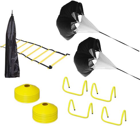 مجموعة سلم حواجز أجيليتي من منتجات أبر ميدلاند مع 2 مظلات للجري لاكروس لكرة القدم وكرة القدم ومعدات تدريب السرعة in Kuwait