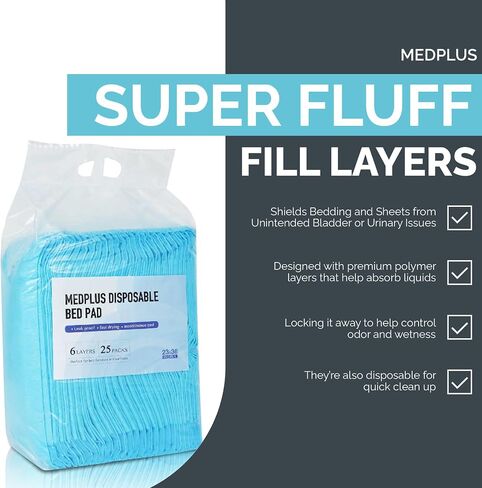 وسائد سرير للاستعمال مرة واحدة من MedPlus - أزرق، 23 بوصة × 36 بوصة - وسادات داخلية كبيرة مقاومة للماء لعلاج سلس البول لكبار السن والبالغين والكلاب والأطفال - وسادات ماصة للاستعمال مرة واحدة لحماية مرتبة السرير in Saudi Arabia