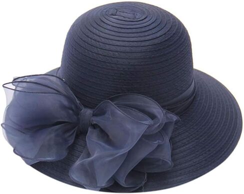 قبعات ديربي لحفلات الشاي من الأورجانزا للنساء - قبعة شمس يوم الأحد ذات حافة واسعة على شكل زهرة (الولايات المتحدة، ألفا، متوسط، أزرق) in Kuwait