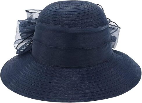 قبعات ديربي لحفلات الشاي من الأورجانزا للنساء - قبعة شمس يوم الأحد ذات حافة واسعة على شكل زهرة (الولايات المتحدة، ألفا، متوسط، أزرق) in Kuwait