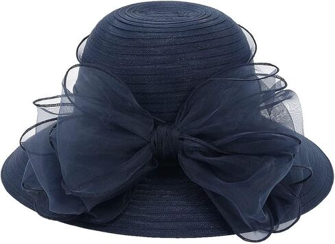 قبعات ديربي لحفلات الشاي من الأورجانزا للنساء - قبعة شمس يوم الأحد ذات حافة واسعة على شكل زهرة (الولايات المتحدة، ألفا، متوسط، أزرق) in Kuwait