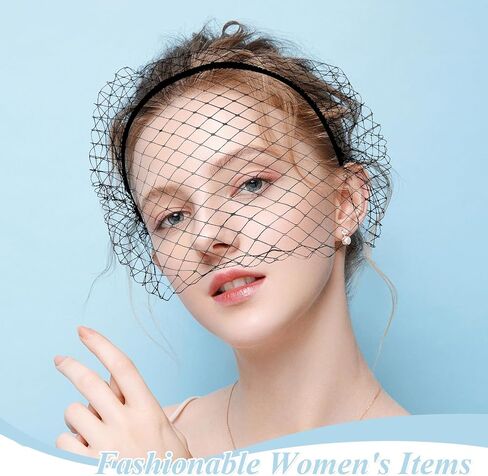 Black Veil Fascinator for Women，Headpiece Bridal Wedding，Headwear with Veil Cocktail Tea Party Headwear for Girls and Women in Saudi Arabia