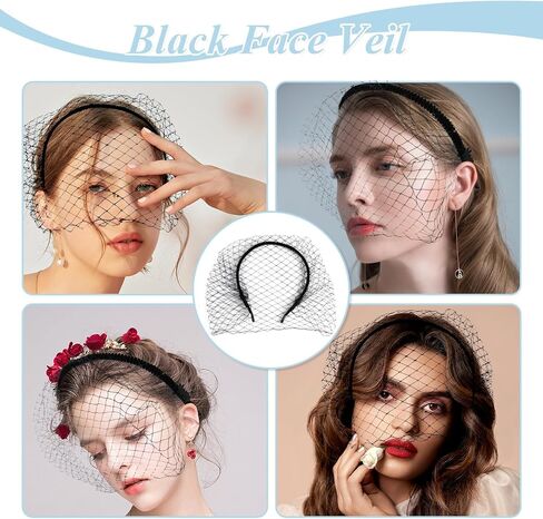 Black Veil Fascinator for Women，Headpiece Bridal Wedding，Headwear with Veil Cocktail Tea Party Headwear for Girls and Women in Saudi Arabia