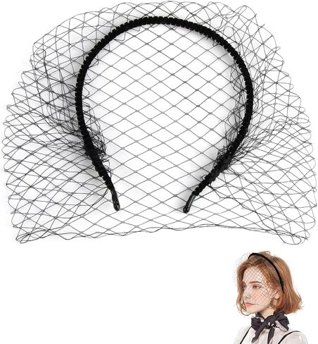 Black Veil Fascinator for Women，Headpiece Bridal Wedding，Headwear with Veil Cocktail Tea Party Headwear for Girls and Women in Saudi Arabia