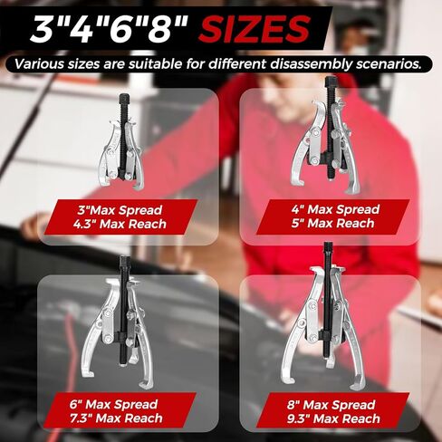 مجموعة مجتذب التروس 24 قطعة فاصل داخلي خارجي 2 و 3 فك مع فكوك قابلة للعكس، مجموعة أدوات سحب المحمل، 3 بوصات 4 بوصات 6 بوصات 8 بوصات، فاصل محمل بكرة محور التروس الثقيلة لإزالة دولاب الموازنة in Kuwait