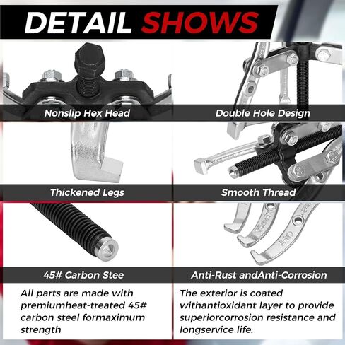 مجموعة مجتذب التروس 24 قطعة فاصل داخلي خارجي 2 و 3 فك مع فكوك قابلة للعكس، مجموعة أدوات سحب المحمل، 3 بوصات 4 بوصات 6 بوصات 8 بوصات، فاصل محمل بكرة محور التروس الثقيلة لإزالة دولاب الموازنة in Kuwait