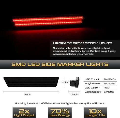VIPMOTOZ الأحمر LED عدسة الدخان المصد الخلفي الجانب ماركر ضوء الحاجز وقوف السيارات مصباح التجمع استبدال الإسكان متوافق مع شاحن دودج تشالنجر LD، جانب السائق والركاب in Kuwait