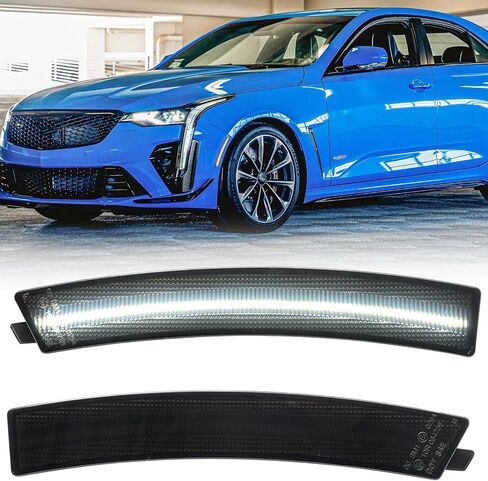 NSLUMO مصابيح LED للعلامات الجانبية متوافقة مع كاديلاك CT4 2020 2021 2022 2023 أبيض Led للمصد الأمامي للعلامة الجانبية عاكس مكرر طقم مصابيح LH RH شريط عدسات مدخن LED علامات جانبية OEM استبدال in Saudi Arabia
