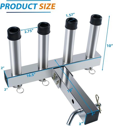 KAXIWEI Stainless Steel Fishing Rod Holder, 4 Link Tubes, Quick-Release Pin, Adjustable for Trucks, 2-Inch Hitch Receivers, Corrosion Resistant, Fishing in Saudi Arabia