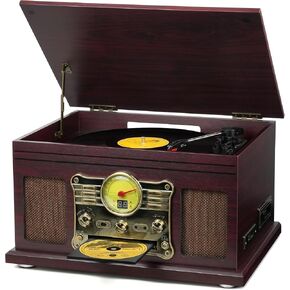 FEKTIK Bluetooth Record Player 10 in 1, 3-Speed Turntable for Vinyl with Speakers, LP to MP3 Converter, CD, Cassette Player, FM Radio, Wireless Streaming | Mahogany in Saudi Arabia