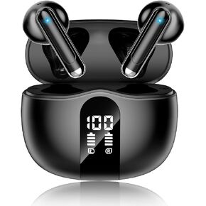 Wireless Earbuds, 2026 Bluetooth 5.4 Headphones Bass Stereo Ear Buds with Noise Cancelling Mic, LED Display in Ear Earphones 50H Playtime Ear Buds, IP7 Waterproof for Laptop Pad Phones Soft Black in Saudi Arabia
