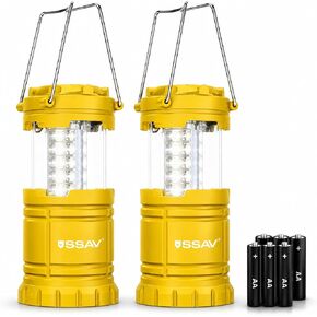 SSAV 2 حزمة من فوانيس التخييم LED، 30 مصباح طوارئ يعمل بالبطارية بزاوية 360 درجة لانقطاع التيار الكهربائي، مصابيح محمولة قابلة للطي للتخييم والأعاصير ومجموعة النجاة، البطاريات متضمنة in Kuwait
