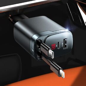 84W Retractable Car Charger, 4-in-1 Car Charger USB C Fast Charge Adapter | Cigarette Lighter USB Charger for iPhone 17 16 15 14 13 12 Pro Max, Samsung, Car Accessories Birthday Gifts for Men Women in Kuwait