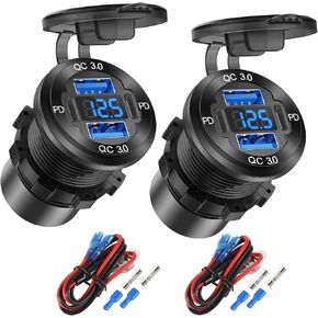 Upgraded 4 Port 12V USB Outlet Aluminum Charger, 78W Dual PD & QC Multiple USB Port for Car, USB C Cigarette Lighter Replacement 12 Volt Socket with Voltmeter Waterproof for Marine Boat Motorcycle RV in Saudi Arabia