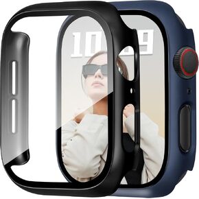 JR.DM 40mm 2 Pack Screen Protector Case Cover for Apple Watch, Black | 2 Pack hard PC covers with HD glass guard Apple Watch 40mm Series 6/5/4/SE; Matte Black keeps touch clear. in Saudi Arabia