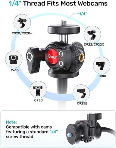 Webcam Stand with Gooseneck, 360° Swivel, 1/4 Ballhead for Logitech Webcams | Compatible with Logitech C922, C930, C920, BRIO, NexiGo N60, Flexible Gooseneck, Stable Desktop Tripod, Easy Angle Adjustment in Kuwait