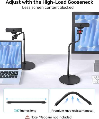 Webcam Stand with Gooseneck, 360° Swivel, 1/4 Ballhead for Logitech Webcams | Compatible with Logitech C922, C930, C920, BRIO, NexiGo N60, Flexible Gooseneck, Stable Desktop Tripod, Easy Angle Adjustment in Kuwait