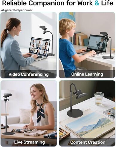 Webcam Stand with Gooseneck, 360° Swivel, 1/4 Ballhead for Logitech Webcams | Compatible with Logitech C922, C930, C920, BRIO, NexiGo N60, Flexible Gooseneck, Stable Desktop Tripod, Easy Angle Adjustment in Kuwait